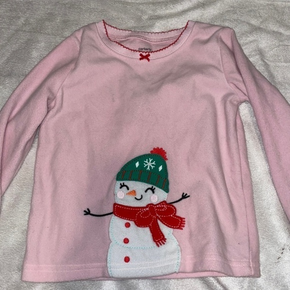 Carters long sleeve PJ set with snowmen‎ pink & red size 2T